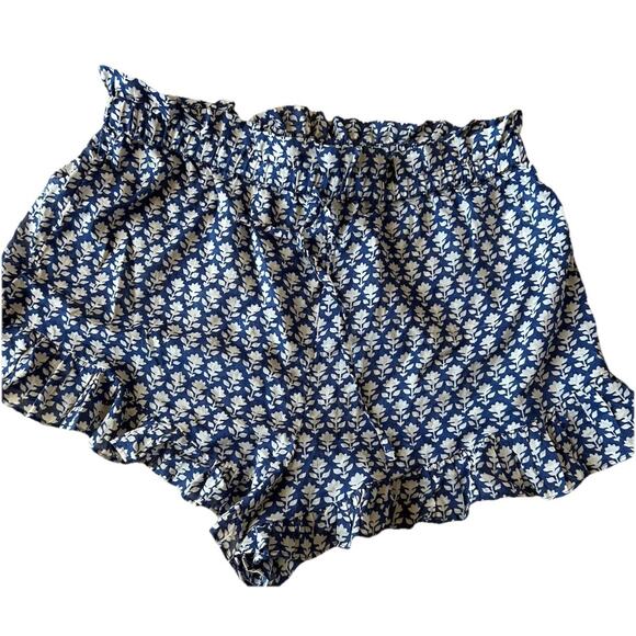 J. Crew Voile Shorts Medium Blue Floral Cotton Ruffle Beach Lightweight Preppy - Picture 1 of 12
